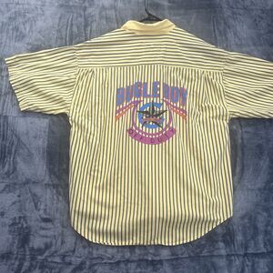 Bugle Boy Shirt Mens M Yellow Stripes Print Button Up Streetwear Vintage 90s